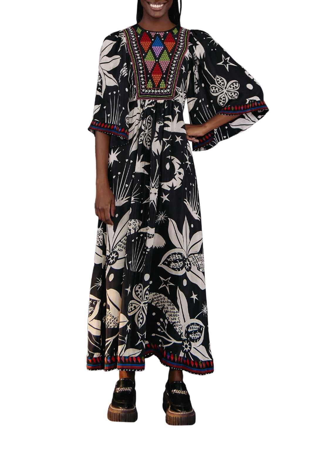MEDIA OFF LINE_Robe maxi Black And White Cerrado Sky - Noir