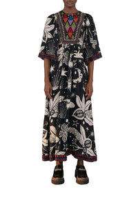 Black And White Cerrado Sky Midi Dress - Black