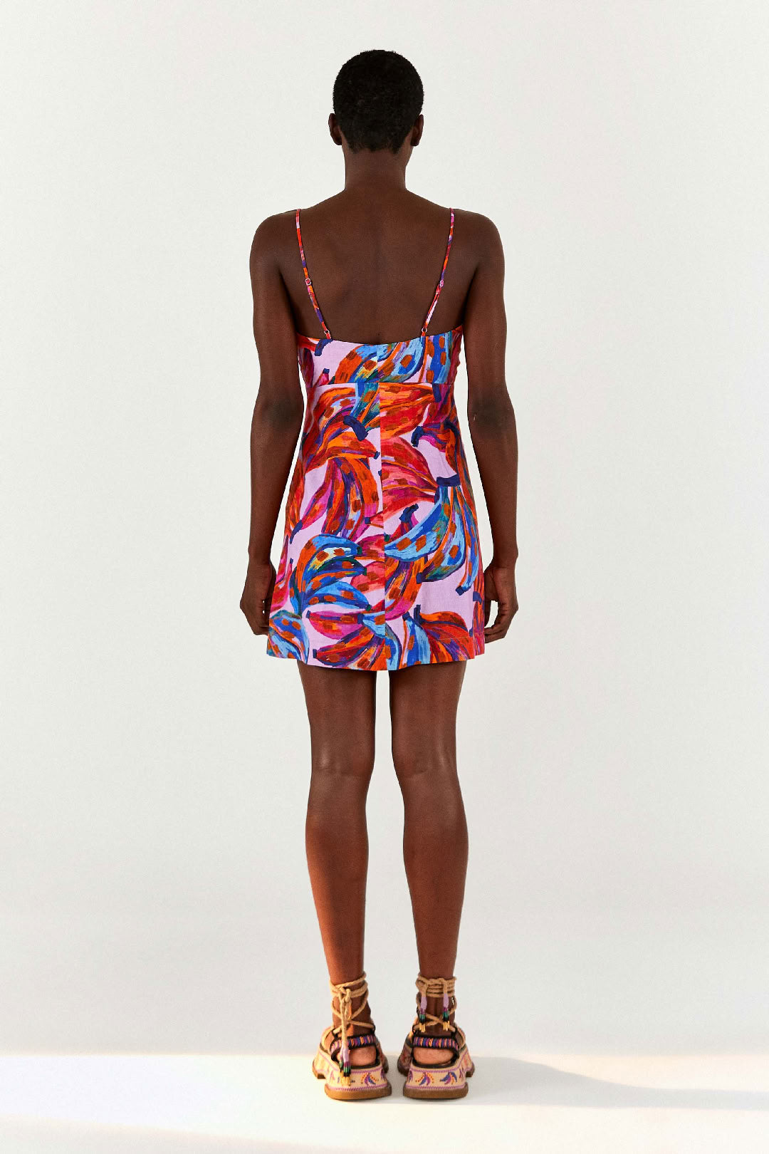 Robe courte Bananas colorées en lin - Rouge