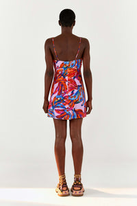 MEDIA OFF LINE_Robe courte Bananas colorées en lin - Rouge