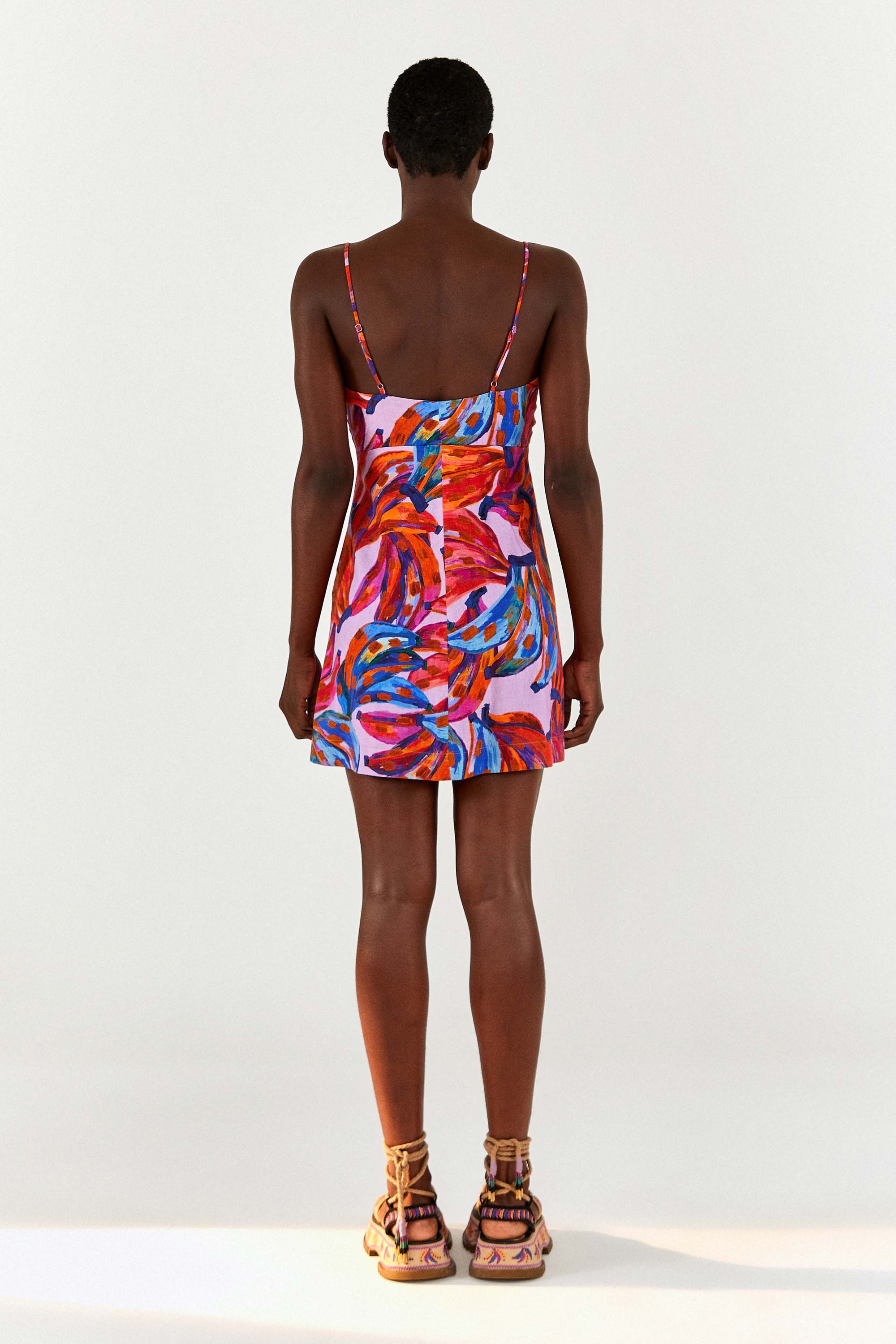 MEDIA OFF LINE_Robe courte Bananas colorées en lin - Rouge