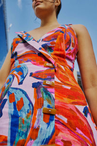 MEDIA OFF LINE_Robe courte Bananas colorées en lin - Rouge