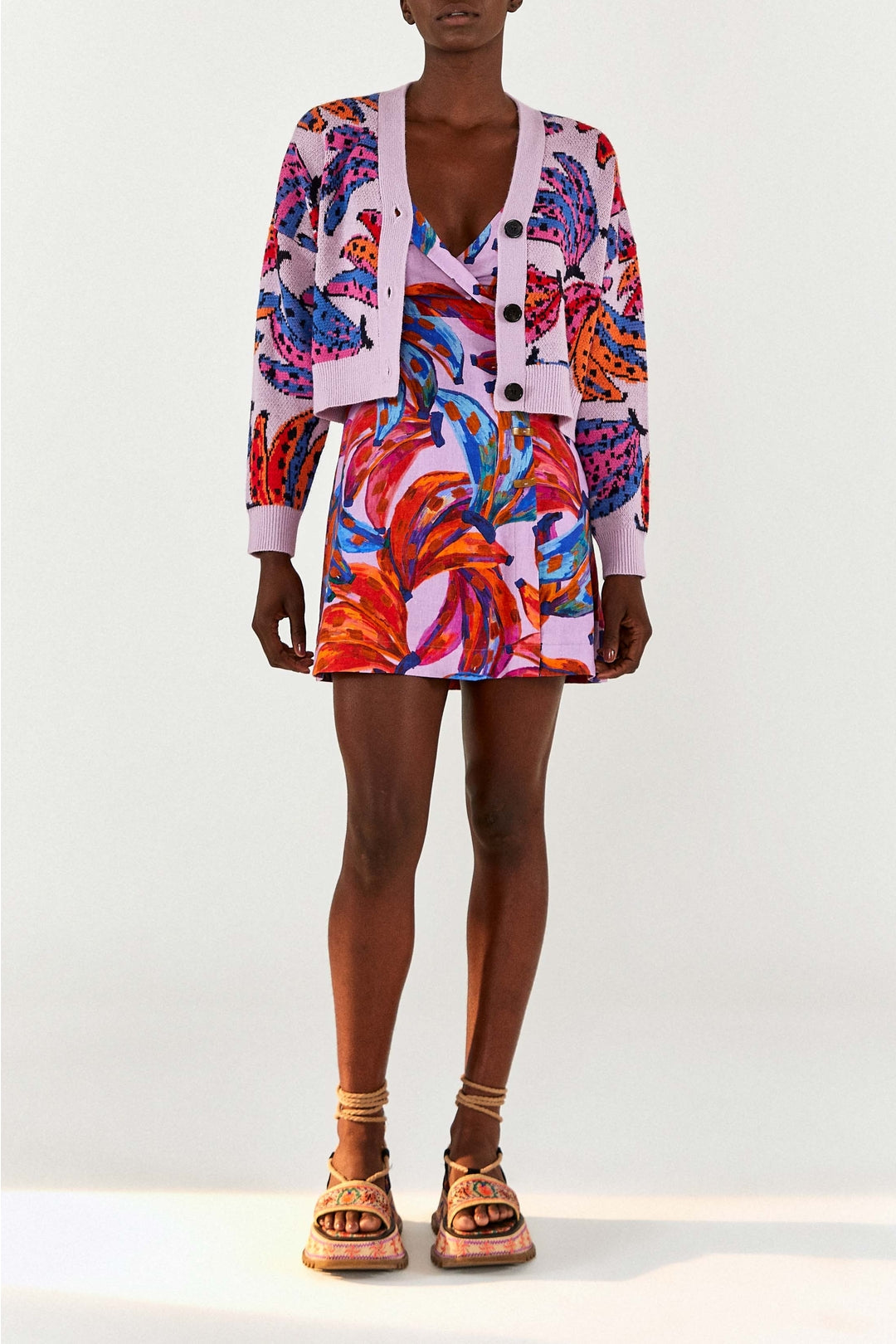MEDIA OFF LINE_Robe courte Bananas colorées en lin - Rouge