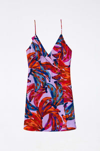 MEDIA OFF LINE_Robe courte Bananas colorées en lin - Rouge