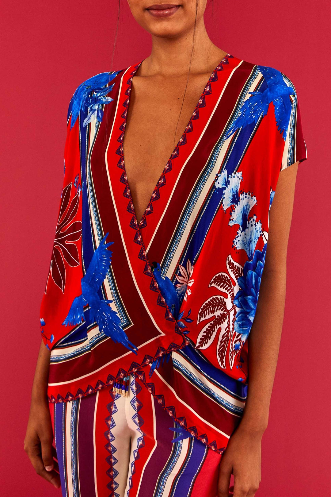 Macaw scarf blouse - Red
