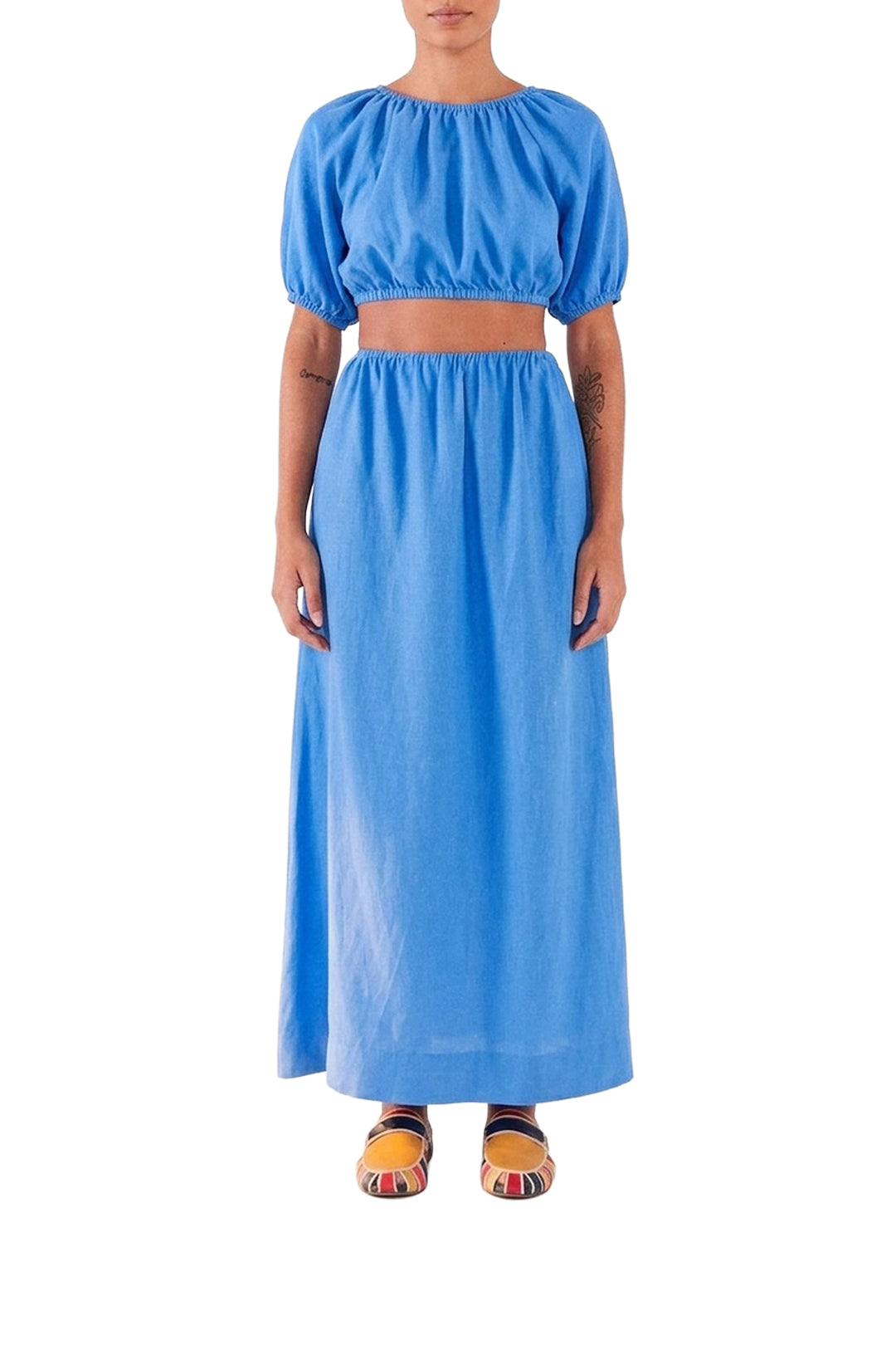 Asymmetrical long dress in linen - Blue