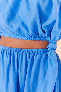 Asymmetrical long dress in linen - Blue