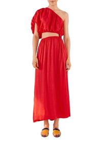 Robe longue asymétrique - Rouge