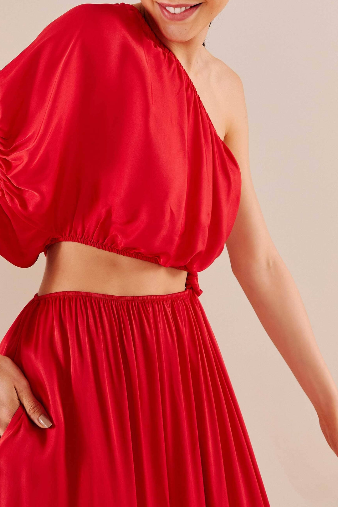 Robe longue asymétrique - Rouge