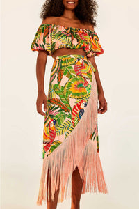 Jupe portefeuille Macaw Leaves - Multicolore