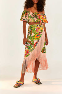 Jupe portefeuille Macaw Leaves - Multicolore