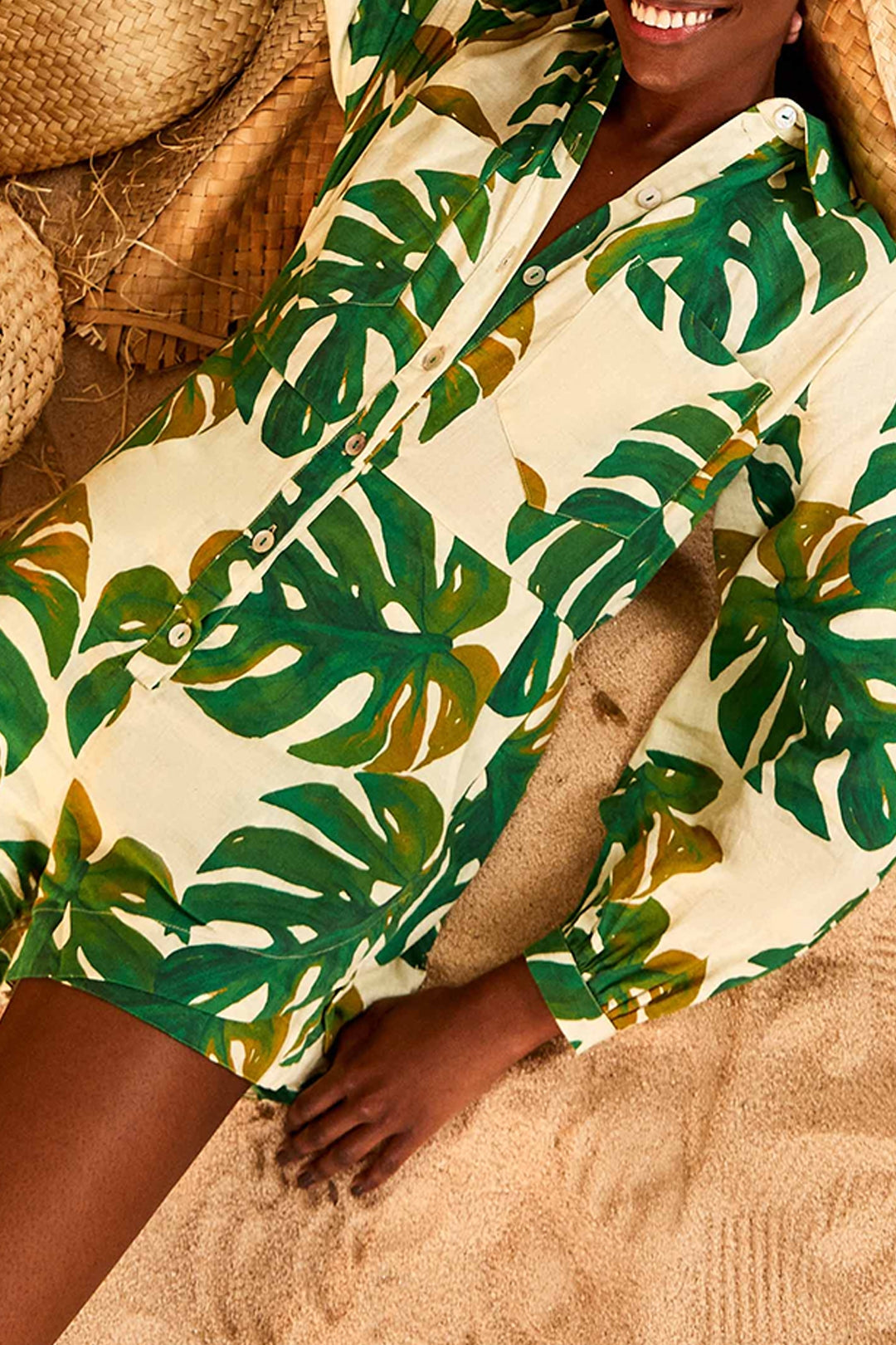 MEDIA OFF LINE_Combi-short Monstera en lin - Vert