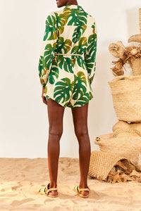 MEDIA OFF LINE_Combi-short Monstera en lin - Vert