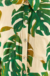 MEDIA OFF LINE_Combi-short Monstera en lin - Vert