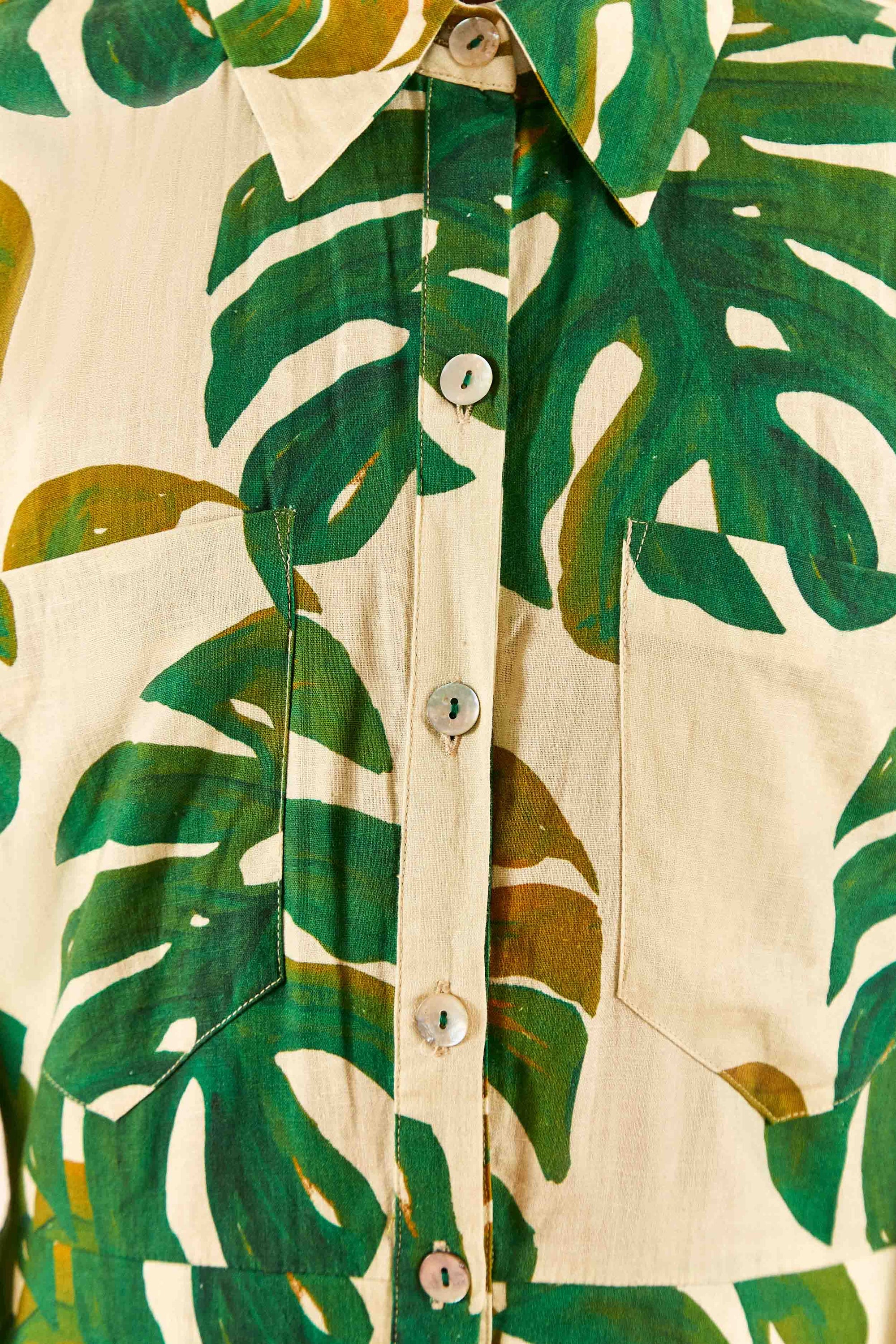 MEDIA OFF LINE_Combi-short Monstera en lin - Vert