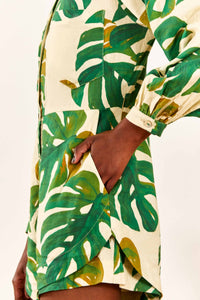 MEDIA OFF LINE_Combi-short Monstera en lin - Vert