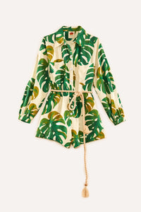 MEDIA OFF LINE_Combi-short Monstera en lin - Vert