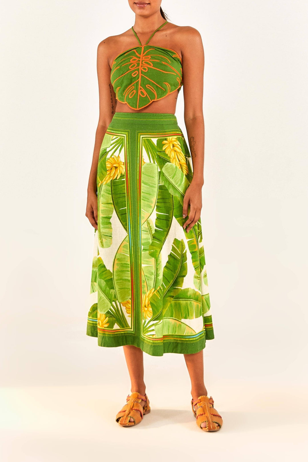 Top Monstera en lin - Vert