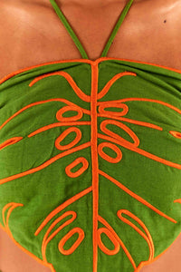 Top Monstera en lin - Vert