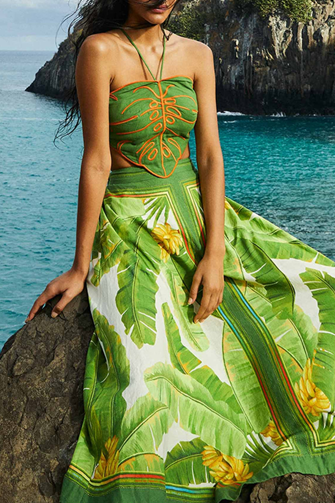 Top Monstera en lin - Vert