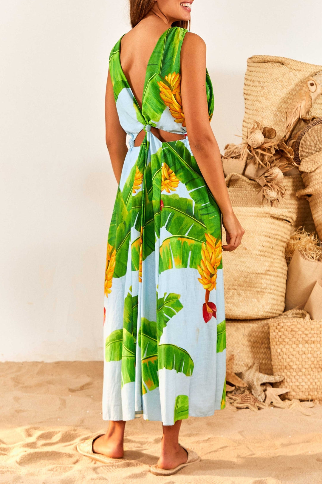 Robe longue Fresh Bananas en lin - Vert