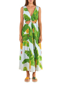 Robe longue Fresh Bananas en lin - Vert