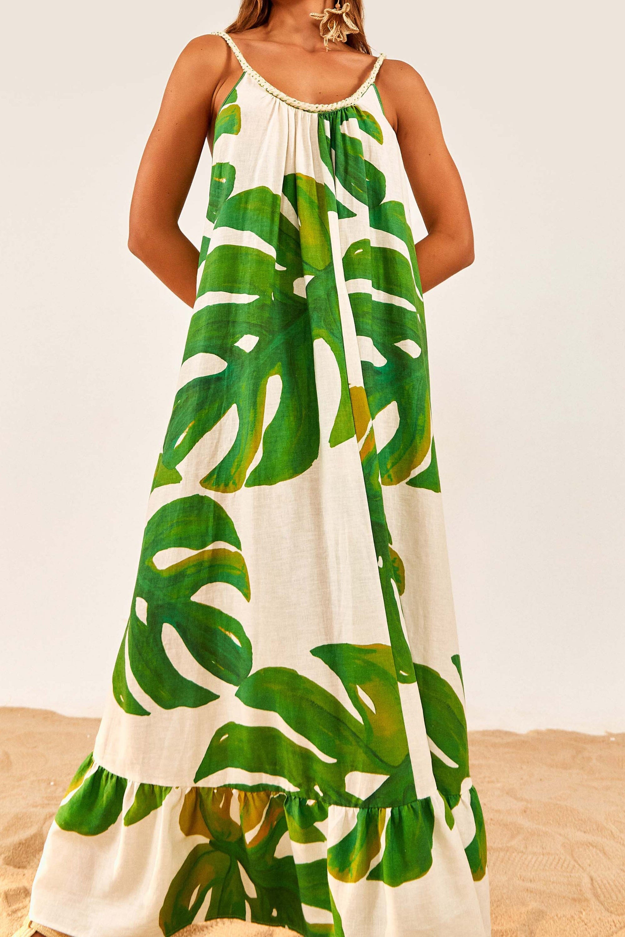 Robe longue Monstera en lin - Vert