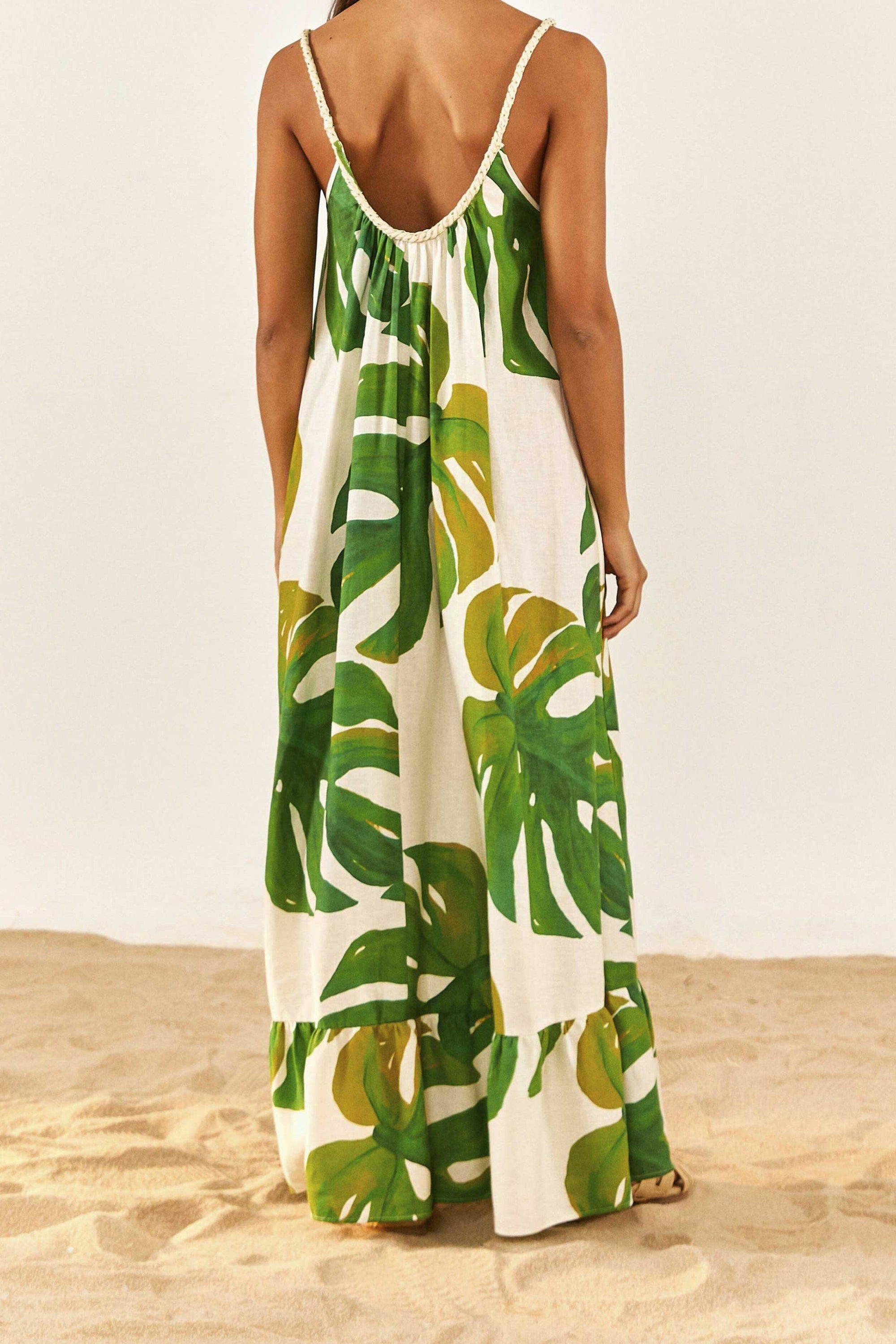 Robe longue Monstera en lin - Vert