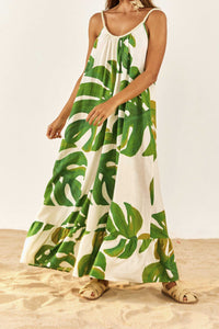 Robe longue Monstera en lin - Vert
