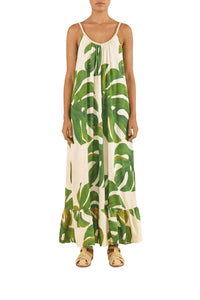 Robe longue Monstera en lin - Vert