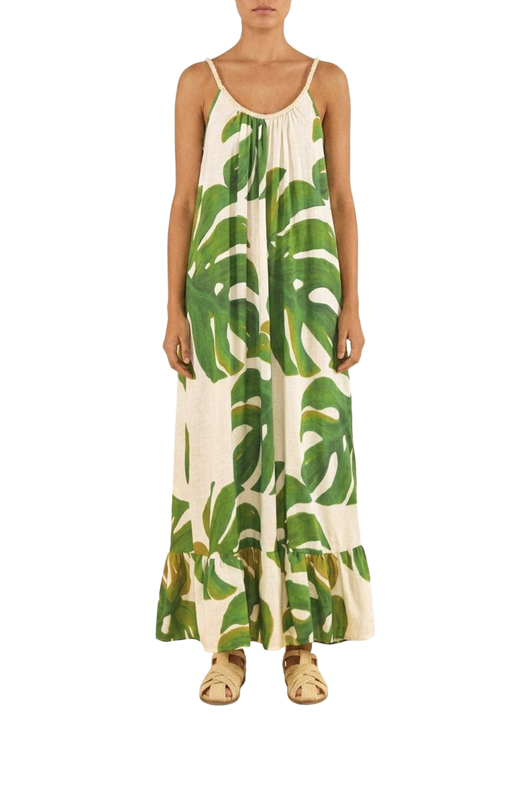 Robe longue Monstera en lin - Vert