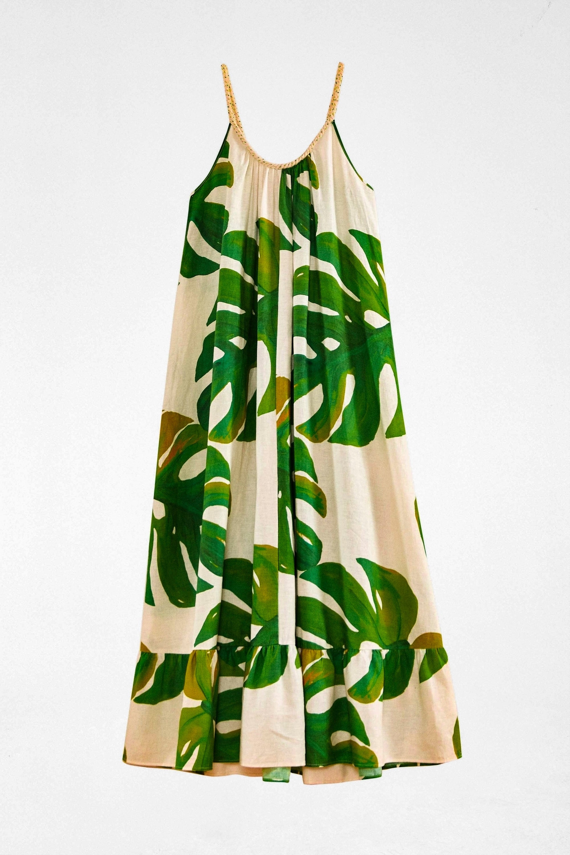 Robe longue Monstera en lin - Vert
