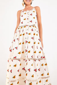 Robe midi Flowers brodée - Blanc