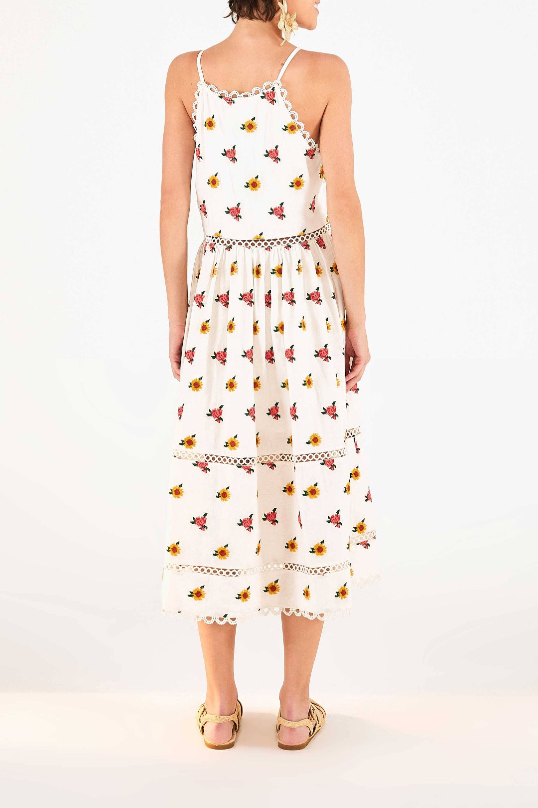 Robe midi Flowers brodée - Blanc
