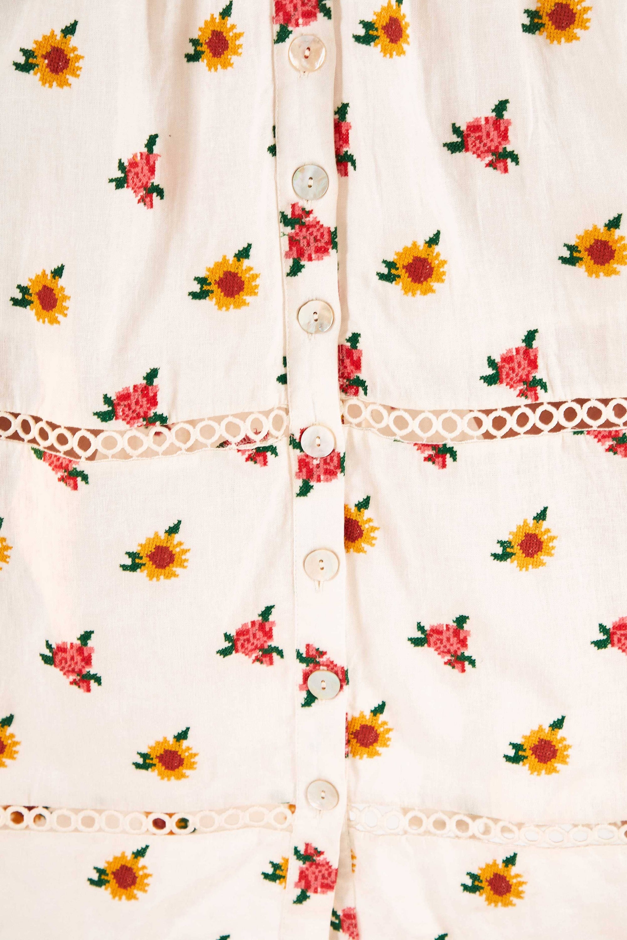 Robe midi Flowers brodée - Blanc