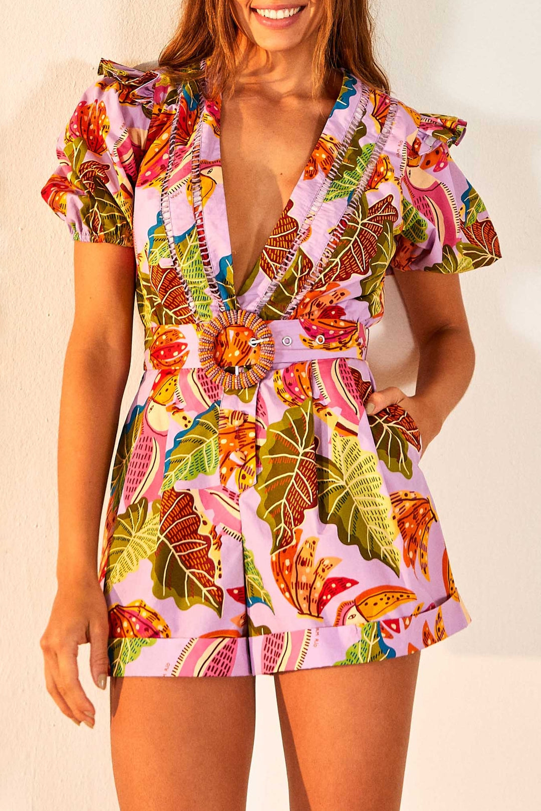 Combi-short Lilac Beaks & Bananas - Rose