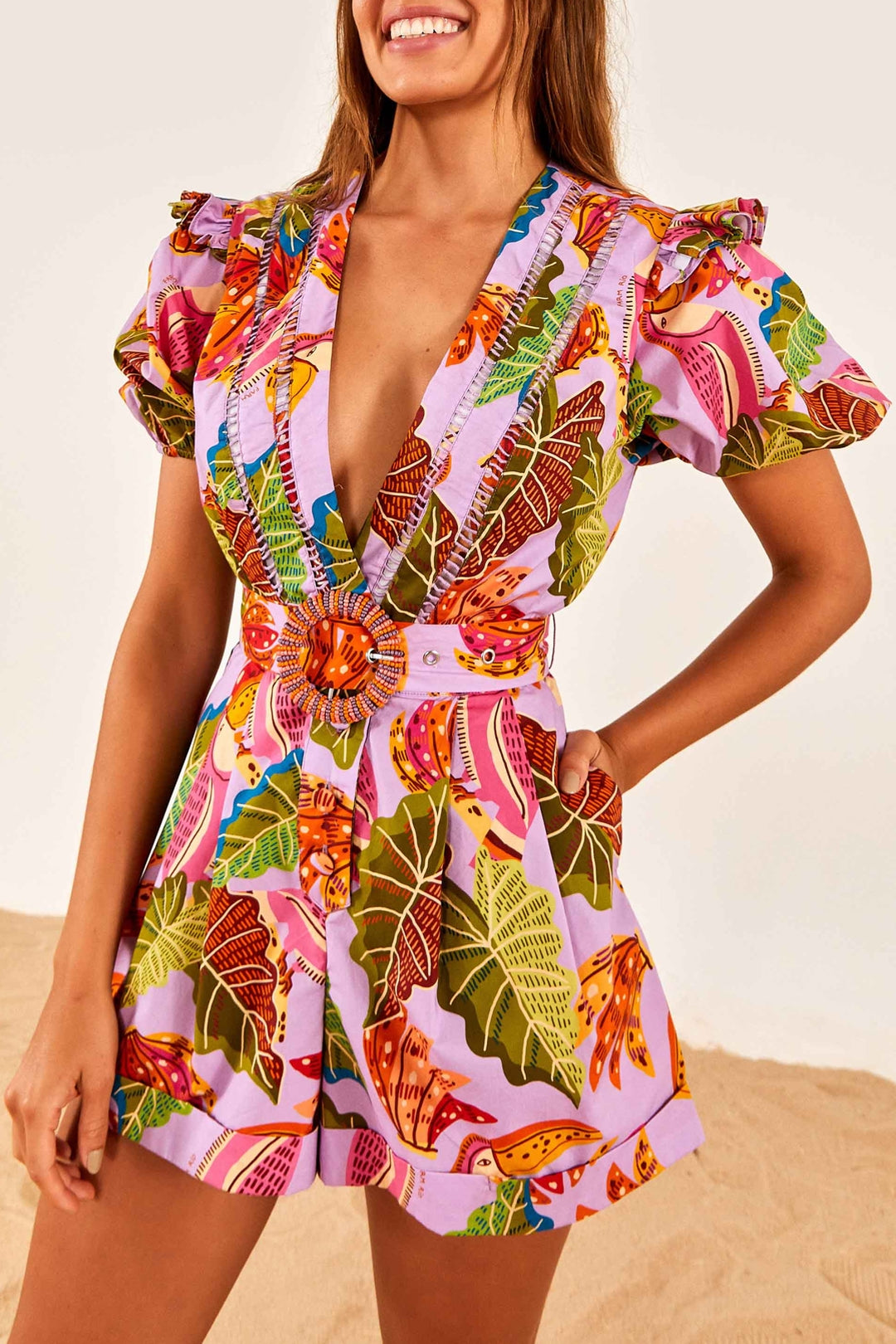 Combi-short Lilac Beaks & Bananas - Rose