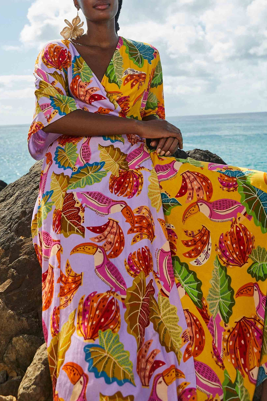 Beaks & Bananas Wrap Maxi Dress - Pink