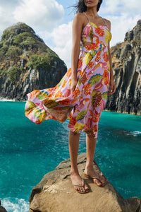 Robe midi Beaks & Bananas en lin - Rose