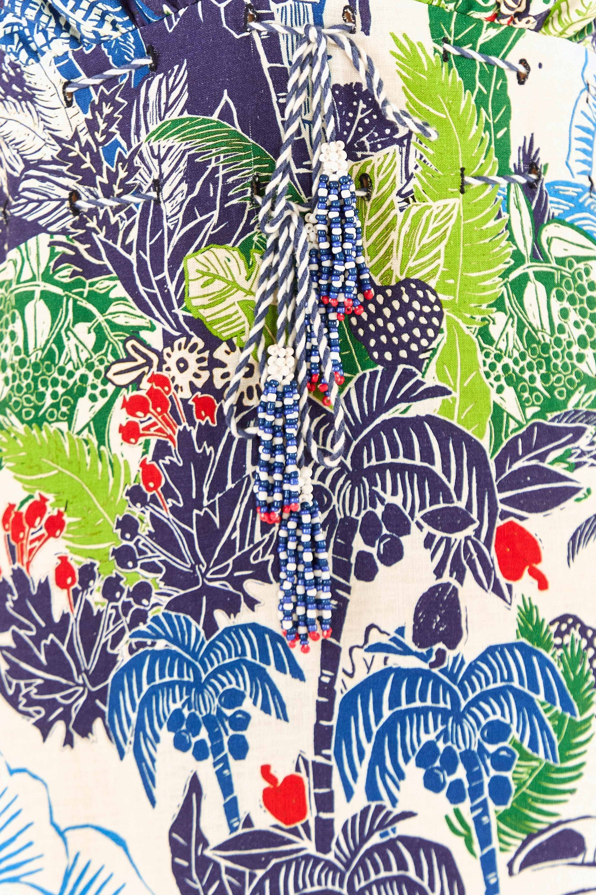 Graphic Rio midi dress in linen - Blue