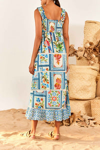 Robe midi Tropical Tiles en coton - Multicolore