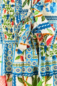 Robe midi Tropical Tiles en coton - Multicolore
