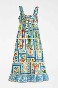 Robe midi Tropical Tiles en coton - Multicolore