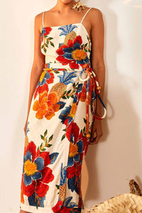 Robe midi Pineapple Flowers en lin - Multicolore