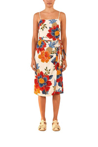 Robe midi Pineapple Flowers en lin - Multicolore
