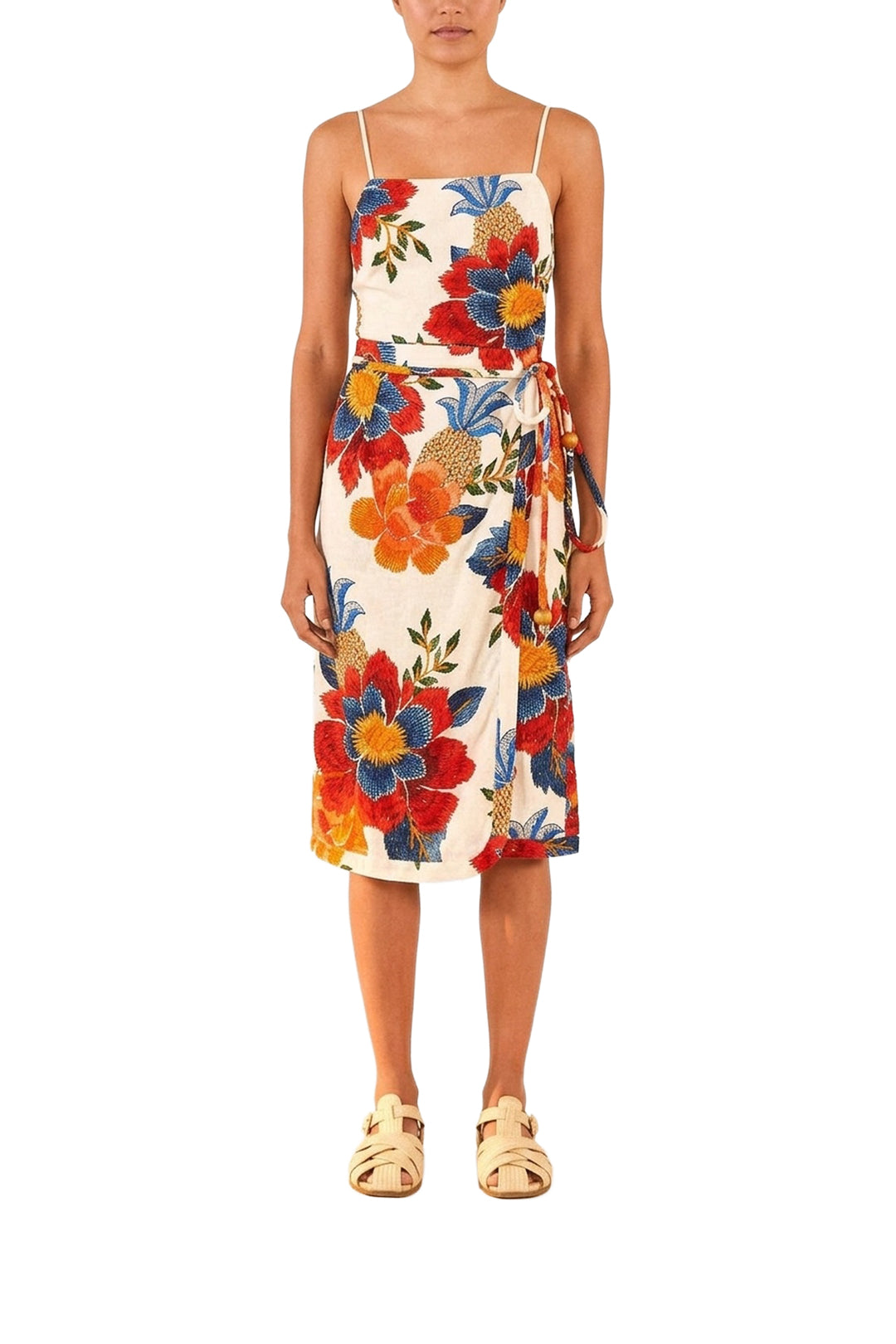 Robe midi Pineapple Flowers en lin - Multicolore