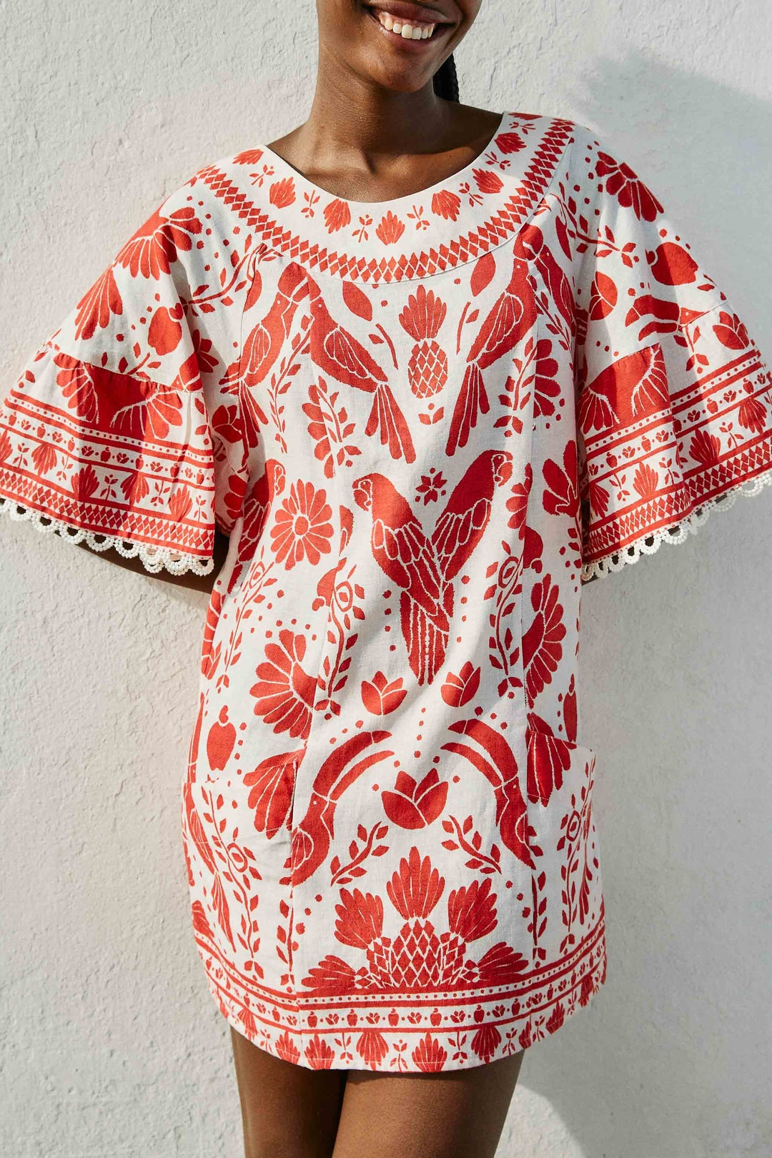 Robe courte Jungle Flow en lin - Multicolore