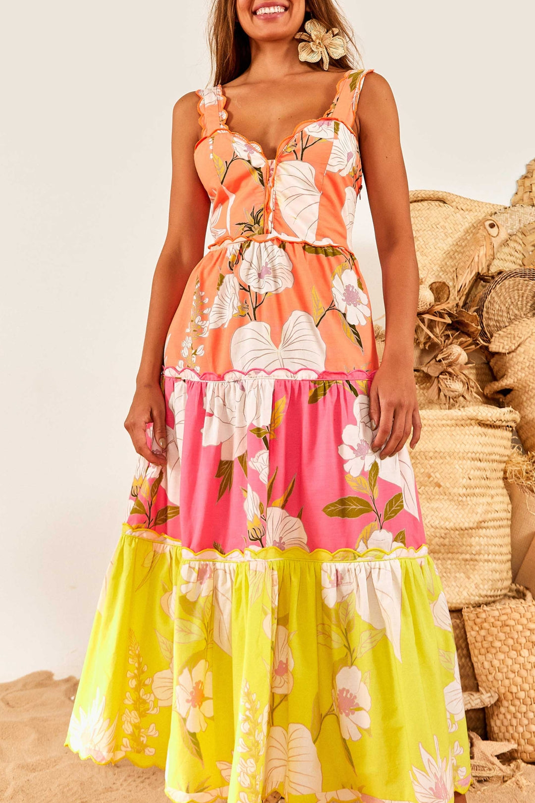 Robe longue Neon Garden - Multicolore
