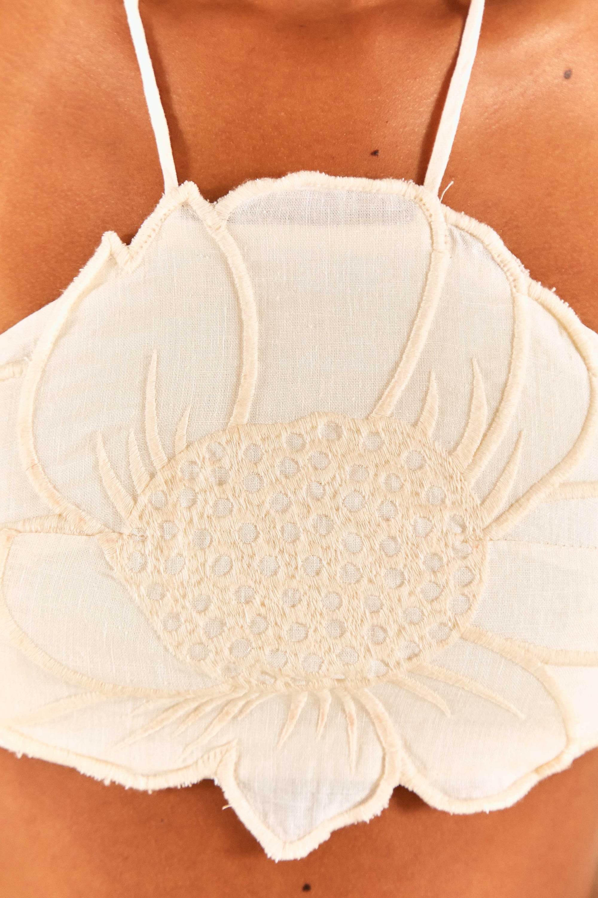 Top court Flower en lin - Blanc