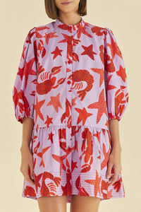 Robe courte Lobster Sky en coton - Multicolore